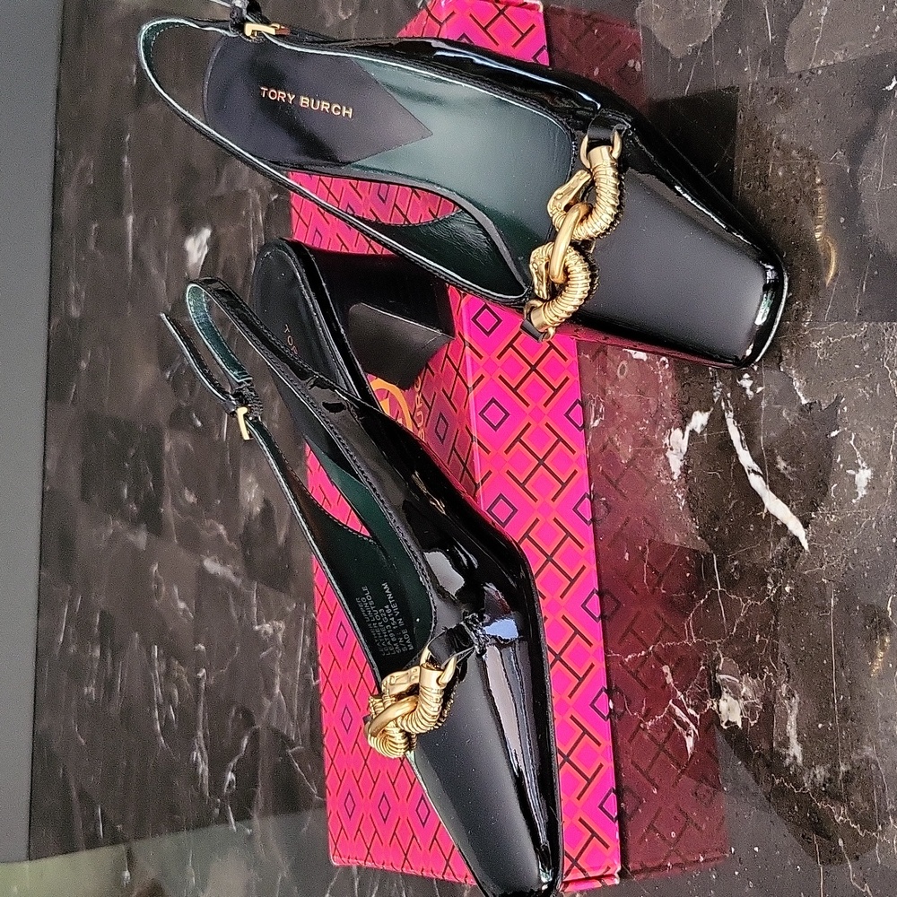 NIB$378 Tory Burch Jessa Horse-Bit Chain Point Toe Slip-On Slingback Pumps 5 - Picture 15 of 16